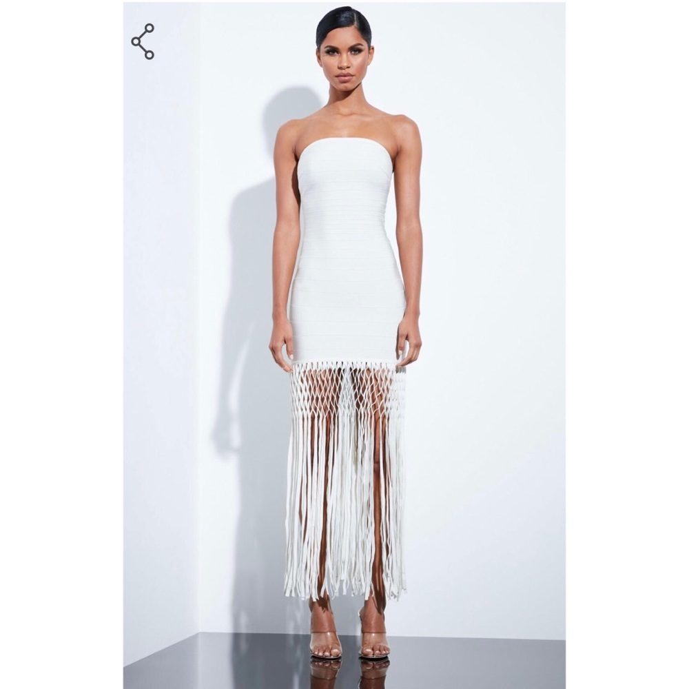 White Bandage Fringe Dress. Bridal shower outfit